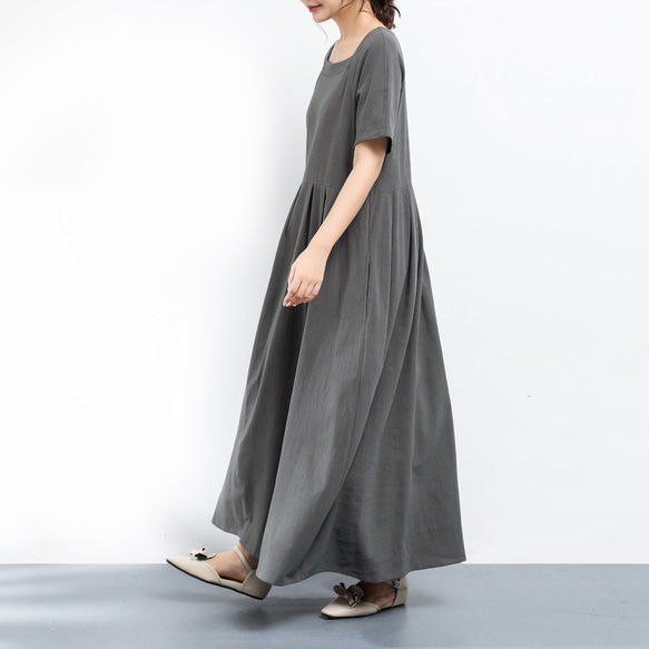 【即納】（再販×210）26色展開 コットン　ラグランスリーブ　プリーツ　ロングワンピース ♪オーダーサイズ可 3枚目の画像