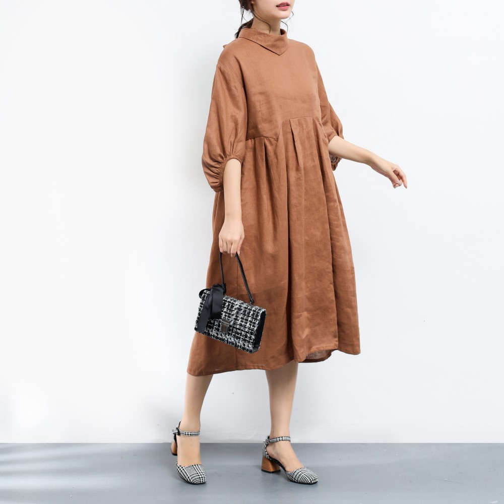 裾上げ無料♪サイズオーダー可♪リネン100％　リボン　ワンピース