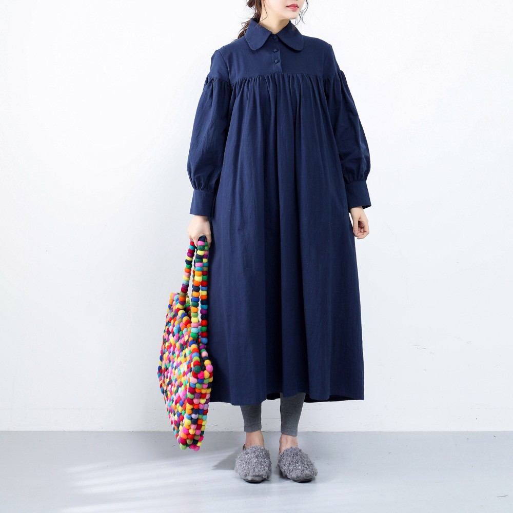 裾上げ無料♪サイズオーダー可♪ 26色展開　コットン　ふんわり　キャザー　ゆったり　ロングシャツワンピース（29）