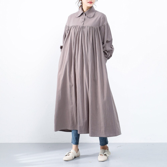(再販×28)26色展開　コットン ふんわり　キャザー　ゆったり　ロングシャツワンピース　♪オーダーサイズ可 2枚目の画像