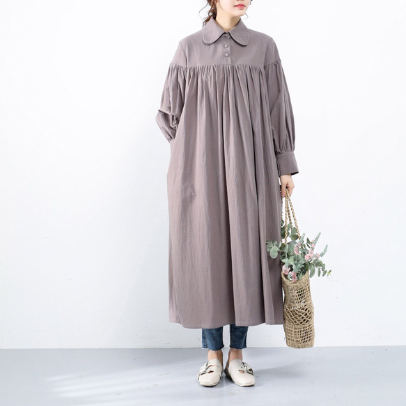(再販×28)26色展開　コットン ふんわり　キャザー　ゆったり　ロングシャツワンピース　♪オーダーサイズ可 1枚目の画像