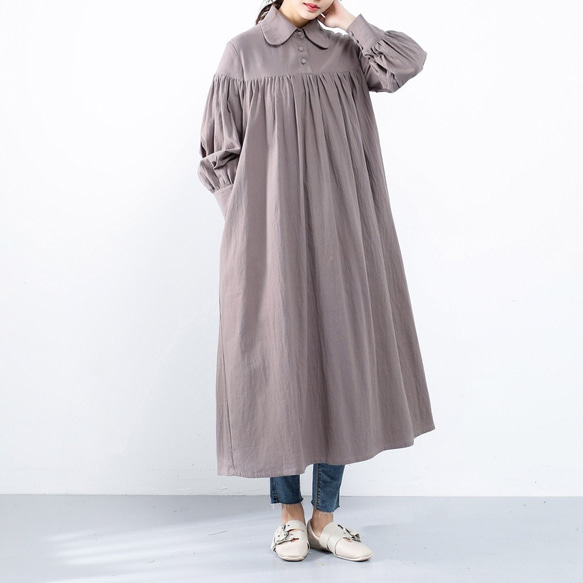 (再販×28)26色展開　コットン ふんわり　キャザー　ゆったり　ロングシャツワンピース　♪オーダーサイズ可 4枚目の画像