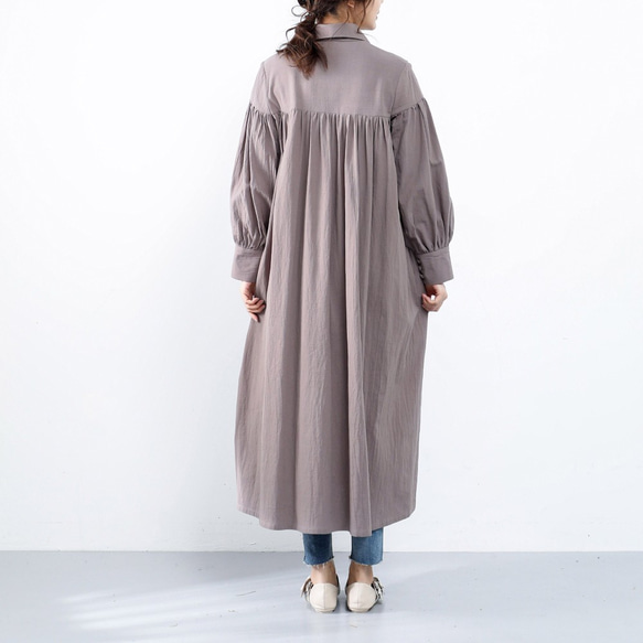 (再販×28)26色展開　コットン ふんわり　キャザー　ゆったり　ロングシャツワンピース　♪オーダーサイズ可 10枚目の画像