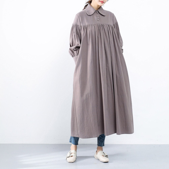 (再販×28)26色展開　コットン ふんわり　キャザー　ゆったり　ロングシャツワンピース　♪オーダーサイズ可 6枚目の画像
