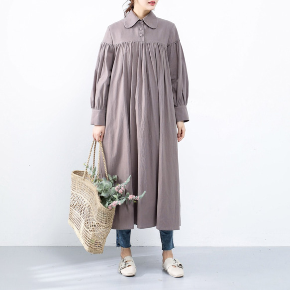 (再販×28)26色展開　コットン ふんわり　キャザー　ゆったり　ロングシャツワンピース　♪オーダーサイズ可 7枚目の画像