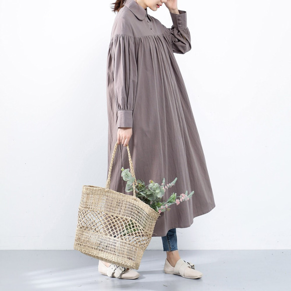 (再販×28)26色展開　コットン ふんわり　キャザー　ゆったり　ロングシャツワンピース　♪オーダーサイズ可 8枚目の画像