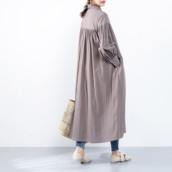 (再販×28)26色展開　コットン ふんわり　キャザー　ゆったり　ロングシャツワンピース　♪オーダーサイズ可 9枚目の画像