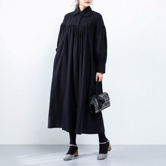 (再販×25)26色展開　コットン ふんわり　キャザー　ゆったり　ロングシャツワンピース　♪オーダーサイズ可 1枚目の画像