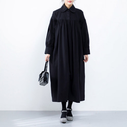 (再販×25)26色展開　コットン ふんわり　キャザー　ゆったり　ロングシャツワンピース　♪オーダーサイズ可 3枚目の画像
