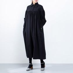 (再販×25)26色展開　コットン ふんわり　キャザー　ゆったり　ロングシャツワンピース　♪オーダーサイズ可 4枚目の画像