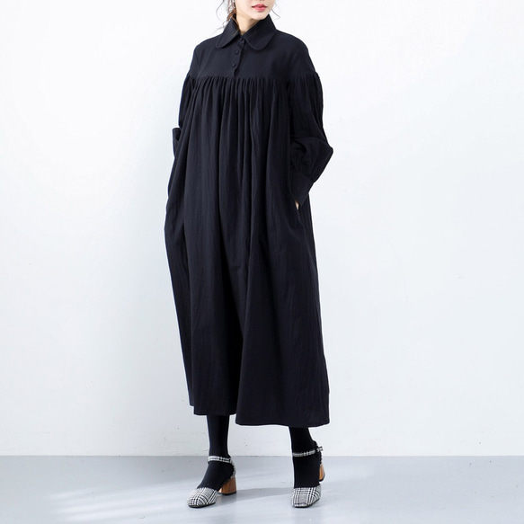 (再販×25)26色展開　コットン ふんわり　キャザー　ゆったり　ロングシャツワンピース　♪オーダーサイズ可 4枚目の画像
