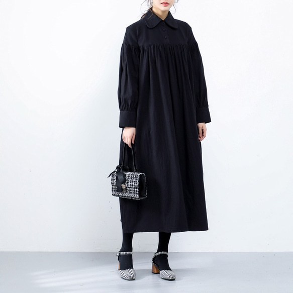 (再販×25)26色展開　コットン ふんわり　キャザー　ゆったり　ロングシャツワンピース　♪オーダーサイズ可 2枚目の画像