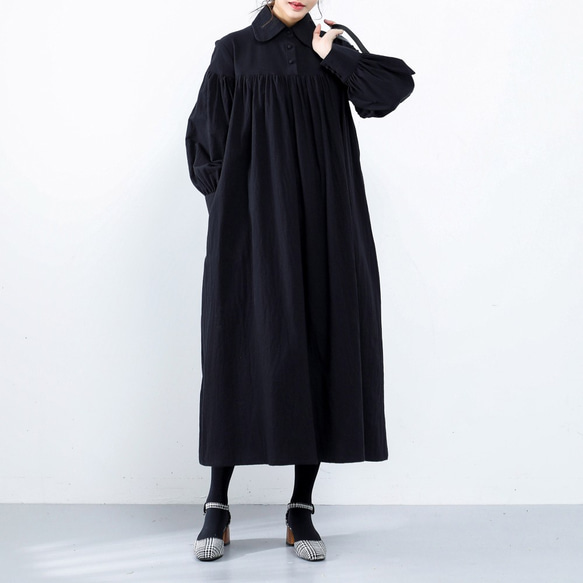 (再販×25)26色展開　コットン ふんわり　キャザー　ゆったり　ロングシャツワンピース　♪オーダーサイズ可 5枚目の画像
