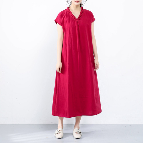 26色展開 コットン Vネック ロングワンピース ♪オーダーサイズ
