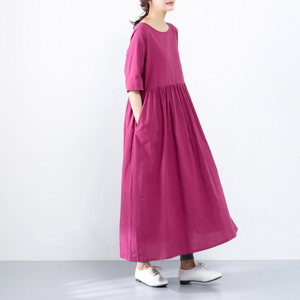 裾上げ無料♪サイズオーダー可♪26色展開 コットン ギャザー　ロングワンピース （129）
