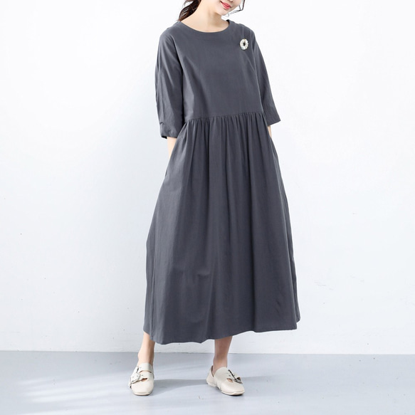 再販×92）26色展開 一枚で着られる♪ コットン ギャザーワンピース