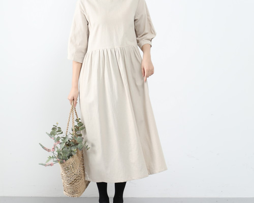 再販 ハンドメイド ギャザーワンピース 再販×55）26色展開 一枚で着られる♪ コットン ギャザーワンピース