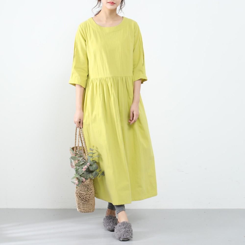 【即納】裾上げ無料♪サイズオーダー可♪ 26色展開　一枚で着られる♪ コットン ギャザーワンピース （40）