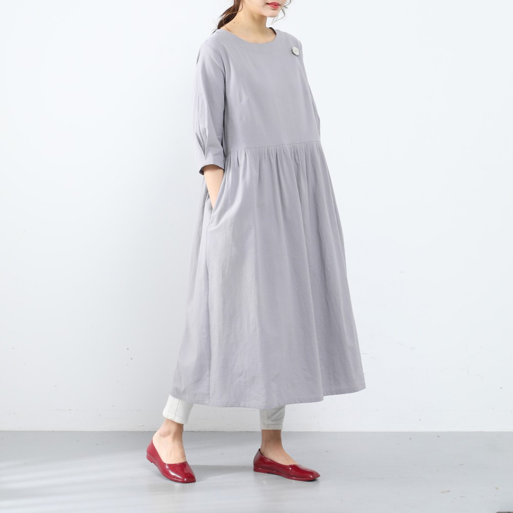 裾上げ無料♪サイズオーダー可♪ 26色展開　一枚で着られる♪ コットン ギャザーワンピース（72）