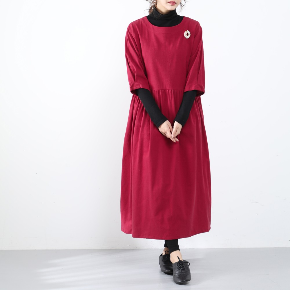 裾上げ無料♪サイズオーダー可♪ 26色展開　一枚で着られる♪ コットン ギャザーワンピース （19） 4,830円