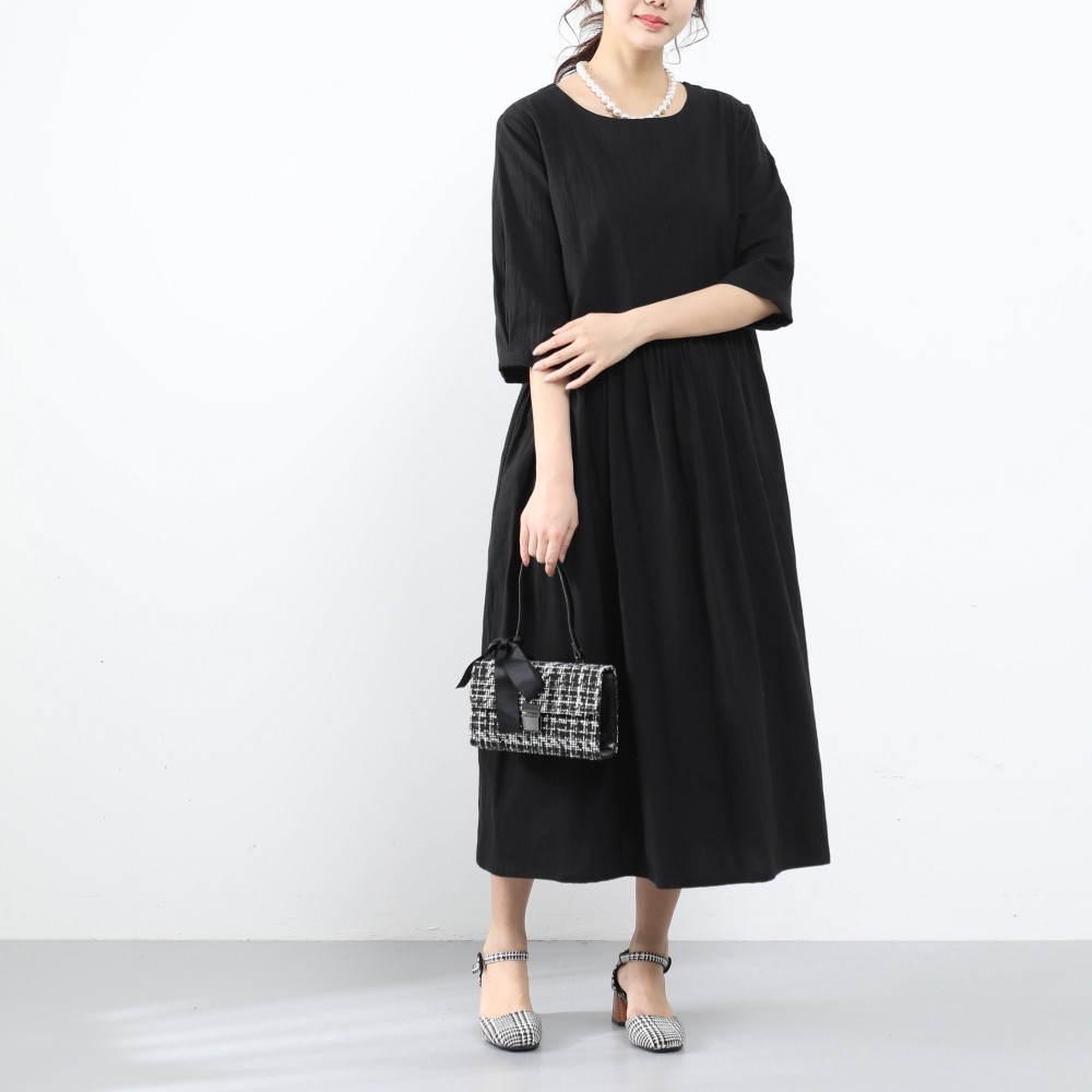 裾上げ無料♪サイズオーダー可♪ 26色展開　一枚で着られる♪ コットン ギャザーワンピース（32）