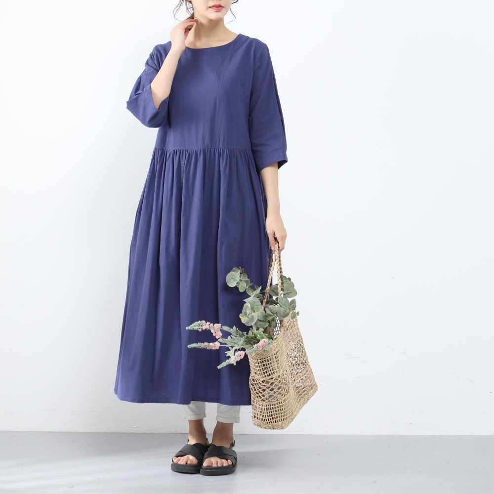 裾上げ無料♪サイズオーダー可♪ 26色展開　一枚で着られる♪ コットン ギャザーワンピース（67）
