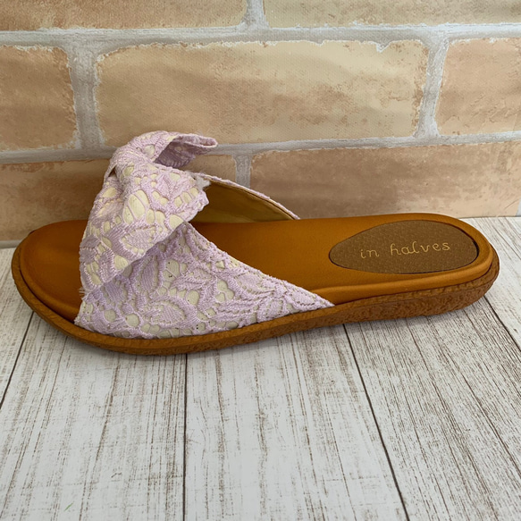 [免運費] 樣品產品絲帶涼鞋蕾絲紫色 第3張的照片