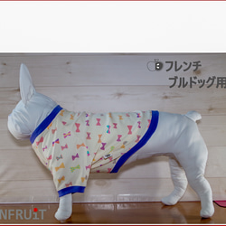 フレンチブルドッグ・パグ 用【フレブル 犬服】【袖付き】りぼん（イエロー×ライラック）半袖 ラグラン Ｔシャツ 2枚目の画像