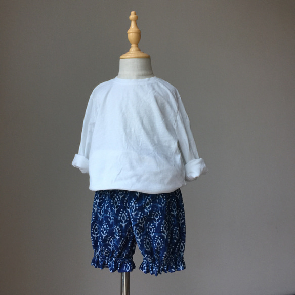 南瓜褲-indigo handblock floral (size 90, 100) 第1張的照片