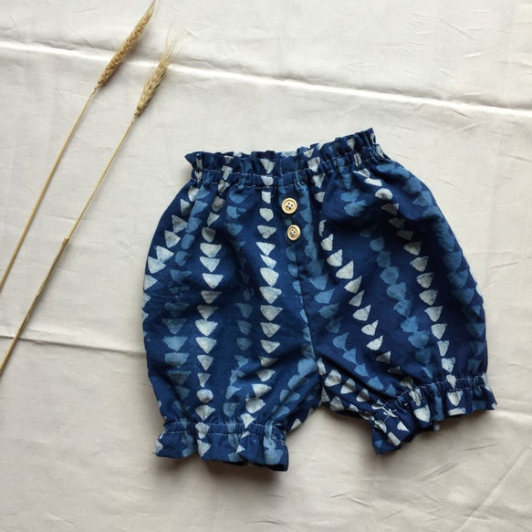 南瓜褲-indigo handblock geometric (size 90, 100) 第1張的照片