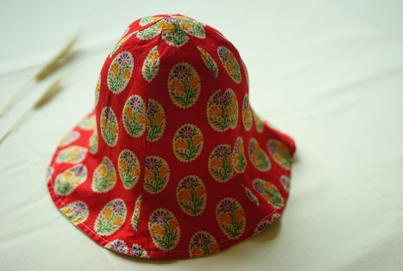 兒童帽子-handblock red floral print 第2張的照片