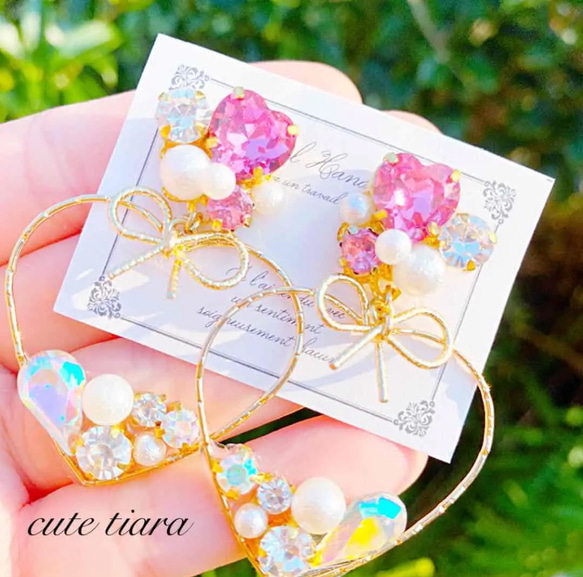 ゆめかわ❤️大人可愛い❤️ローズピンクハート×リボンキラキラハート 