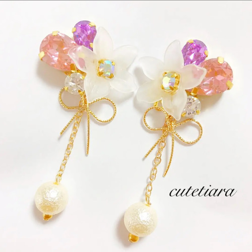 大人気！！再再再販！ラプンツェルモチーフカラー×リボンパールピアス