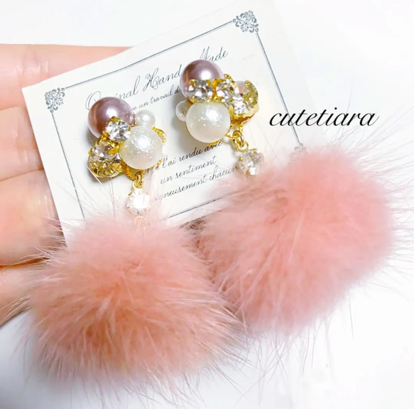大人気商品❣️再入荷！上品パール×くすみピンクロングピアス 