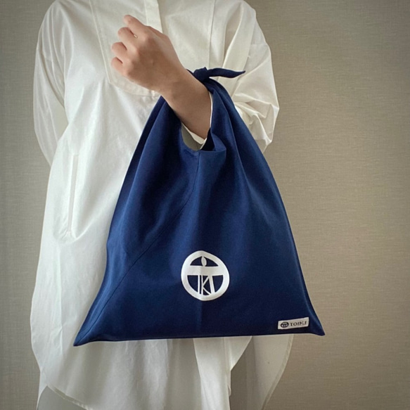 【casual eco bag】エコバッグを超え普段使いもできるあずま袋_ネイビー 2枚目の画像