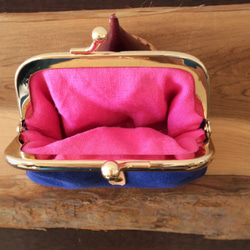 羊革の小さながま口 青×ピンク 3枚目の画像