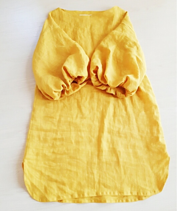 バルーン袖のチュニック 《フレンチリネン　イエロー色》 5枚目の画像