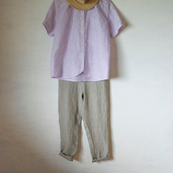 丸襟半袖紫ストライプシャツ 3枚目の画像