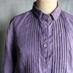 草木染ピンタック袖レースブラウス：紫 1枚目の画像