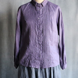 草木染ピンタック袖レースブラウス：紫 2枚目の画像