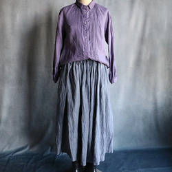 草木染ピンタック袖レースブラウス：紫 4枚目の画像