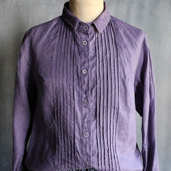草木染ピンタック袖レースブラウス：紫 5枚目の画像