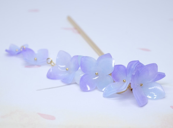 2way紫陽花かんざし♥紫陽花の涙 -青紫色- 1枚目の画像