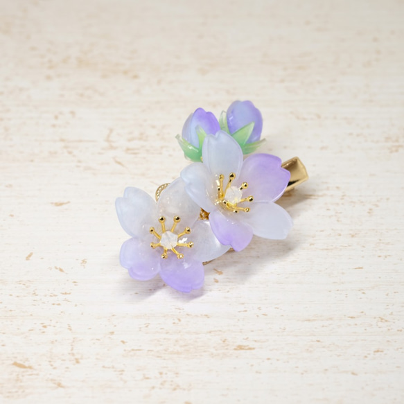 桜蕾ヘアクリップ♥自分だけの春を待つ -青紫色- 3枚目の画像