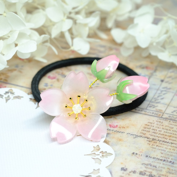 ウサギ　レジンヘアゴム　桜　艶消しピンク