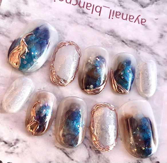 ネイルチップ オーダー 1589 青 サファイアブルー ネイビー 大人