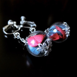 暮蝶 洋繡球 乾燥花 玻璃球 耳環/耳夾 第2張的照片