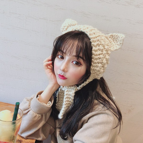 イヤーマフ 猫耳 かわいいニット帽 ブラック ニット帽・ビーニー