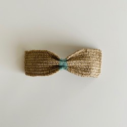 麻の手織りバレッタ　シンプルリボン　ミント 1枚目の画像