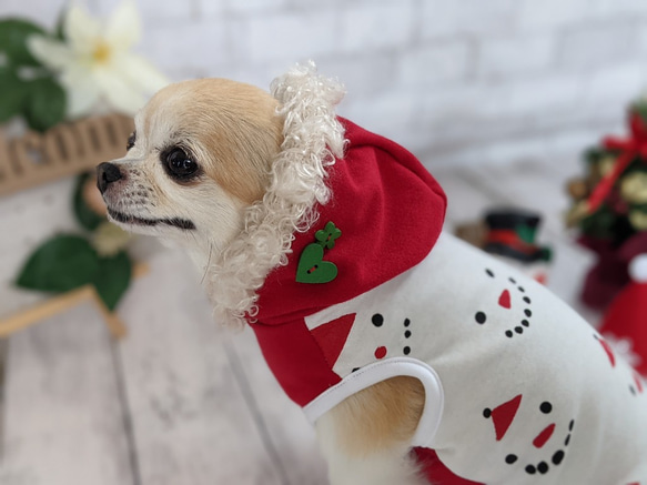 犬服　【受注製作】赤　犬服　スノーマン　ＣＨＲＩＳＴＭＡＳ　パーカー　タンクトップ　 5枚目の画像